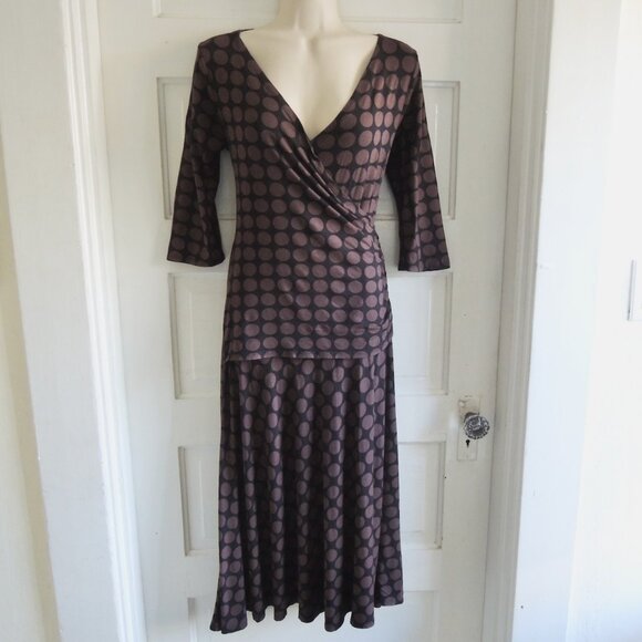 Salaam Black & Brown Faux Wrap Ruched Jersey Dress M - Picture 1 of 9